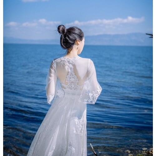 2019 New Lace V-neck Lace Boho Cheap Wedding Dresses Summer Illusion Beach Bridal Gown Bohemian Wedding Gowns robe de mariage
