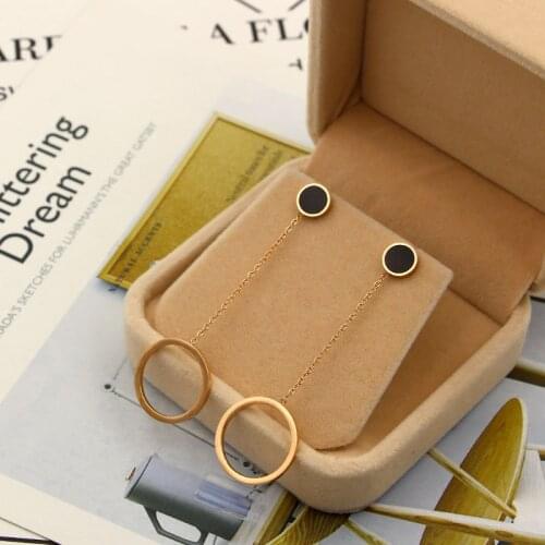 New Fashion Brand Women Drop Earrings Stainless Steel Enamel Circle Hanging Big Round Rose Gold Luxury Jewelry Female Earring