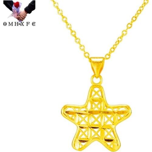 OMHXFC Wholesale PN605 European Fashion Fine Woman Girl Party Birthday Wedding Gift Hollow Star 24KT Gold Pendant Charm