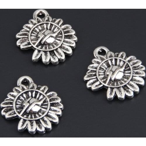 40pcs Silver Color 16x14.5mm Sunflower With Lightning Charms Plants Pendant Fit DIY Handmade Jewelry Making Findings Supplies