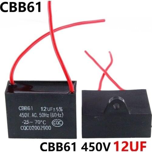 CBB61 450VAC 12UF fan starting capacitor lead length 10cm with line