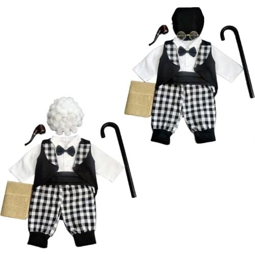 Newborn Photography Props Costume Infant Baby Boys Cosplay Grandpa Hat Clothes Photo Shooting Outfits