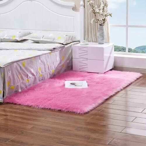 Pink Rectangle Sheepskin Hairy Carpet Faux Mat Seat Pad Fur Plain Fluffy Soft Area Rug Tapete Carpets Multi Size