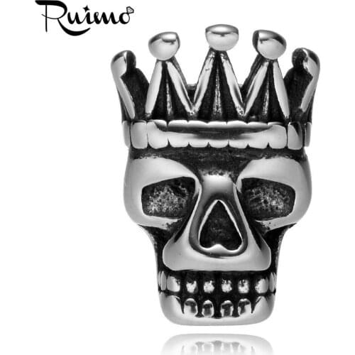 RUIMO 316L Stainless steel Crown Skull Beads 2mm Small Hole Size Charm Spacer Beads for Jewelry Making Men Bracelet DIY Beads