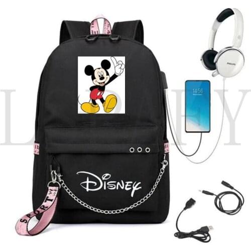 Disney Backpack Minnie Mickey Mouse USB Charge School Bag For Boys Girls Backpack Teenagers Bookbag Men Laptop Travel Bagpack