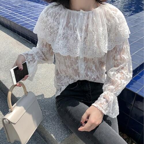 Fresh sweet lolita top kawaii girl peter pan collar white victorian shirt loose gothic lolita shirt loli cos lolita top