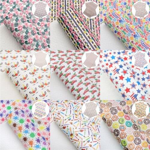 Woven Braided Faux Leather Sheets Star Flamgino Donuts Pattern Printed Synthetic Leather Fabric 20x33cm for Hair Bows Making