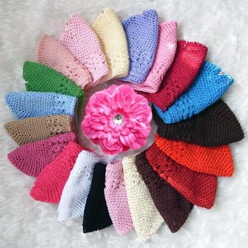 10pcs knitting hats cotton kufi caps with peony Gerbera flower hair clip Classic Knit Handmade hats crochet beanie MZ9110