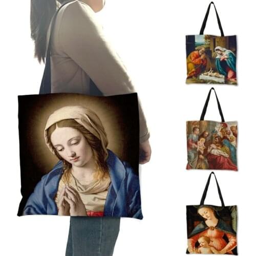 Fairy Tale God Oil Painting Print Women Lady Designer Handbags High Quality Shopping Bags For Groceries Shopper Totes B13227