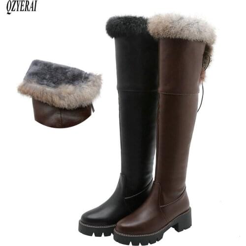 New winter style warm Knee high boots snow boots Women boots waterproof True fur Non-slip snow boots warm Women shoes Size 34-43