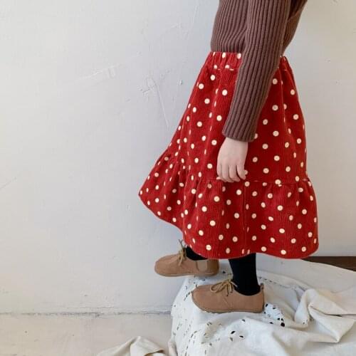 Winter Chidlrens Skirts New Arrival Baby Girls Korean Dots Velvet Skirt Fashion Ruffles A-Line Corduroy Skirt for Girls 2-7 Y