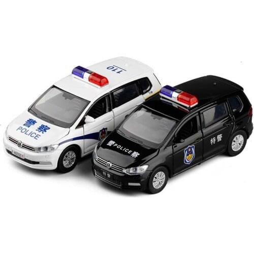 1:32 high simulation Volkswagen Touran police car live voice six-door realistic siren sound and light alloy car model toy car
