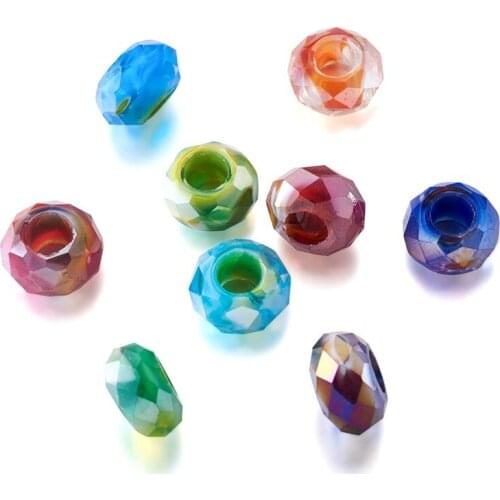 100pcs 14mm Mixed Color Large Hole Glass European Beads for Jewelry Making DIY Bracelet Necklace 8mm thick hole: 5mm