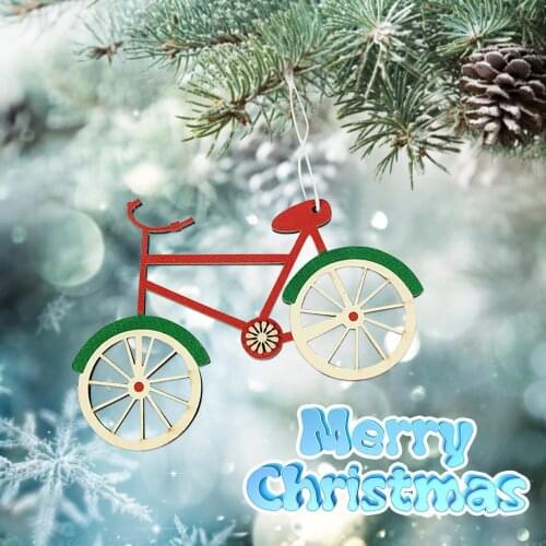 2021 Christmas New Decorations Bicycle Shape Wooden Pendant Christmas Tree Hanging Ornament Wood Products Happy New Year