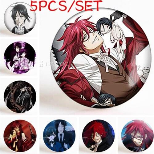 5PCS/SET Black Butler Metal Kuroshitsuji Ciel Phantomhive Sebastian Grell Madame Red Emblem Anime Manga Making Jewelry