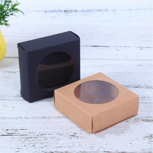 5pcs/lot Transparent PVC Window Soap Boxes Kraft Paper Box Jewelry Gift Packaging Box Wedding Favors Candy Box
