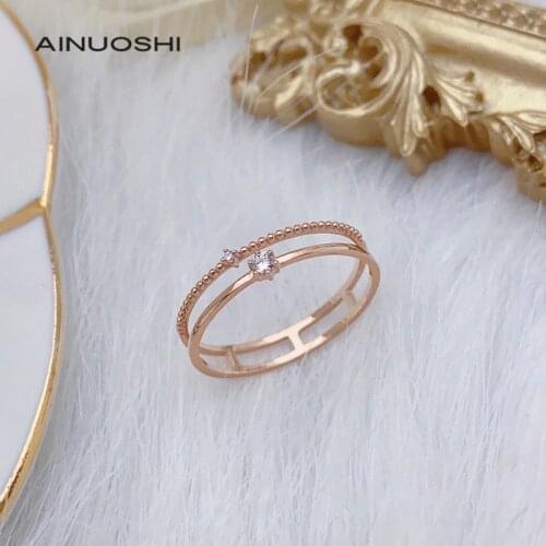 AINUOSHI 18K Gold 2-stone 0.048 Carat Round Real Natural Diamond Engagement Ring for Girlfriend The Latest Rings Jewelry Gift