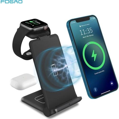 15W Qi Wireless Charging Stand for iPhone 12 11 Pro XS XR X 3 in 1 Wireless Charger Station for Apple Watch 6 5 4 3 Airpods Pro