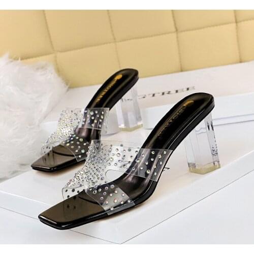 Bigtree 2021 NEW Summer Womens Shoes PVC Bling Slip-On Party Fashion Mules Crystal with Shining Diamond Female Slippers Party