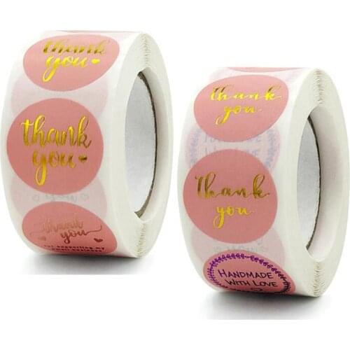Bronzing Pink Small Business Thank You Stickers Adhesive Labels Scrapbook Seal Stationery Handmade with Love Supply 100PCS