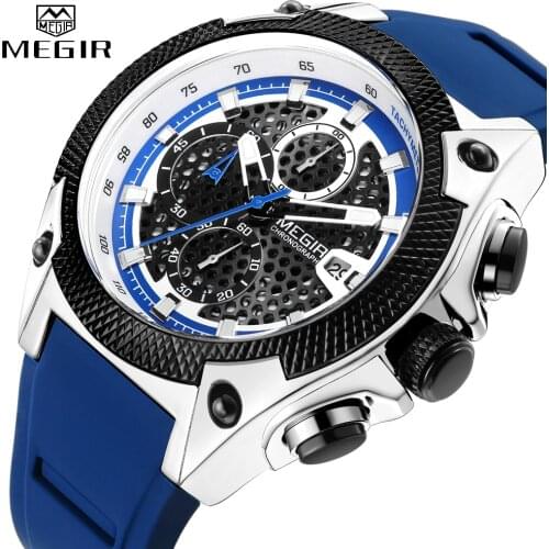 Relogio MEGIR New Sport Men Watch Famous Luxury Brand Chronograph Military Fashion Mens Silicone Quartz Clock Men Watches