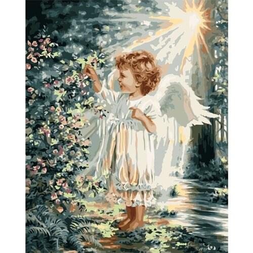 Digital oil painting angel girl wall painting Russian overseas warehouse straight hair 45×50 arrive within 15 days