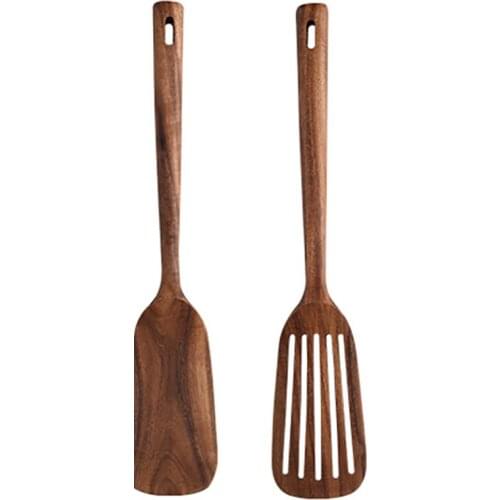 Wooden Kitchen Cooking Utensils,2 PCS Wooden Spoons And Spatula For Cooking, Sleek, Cookware For Home Use And Kitchen