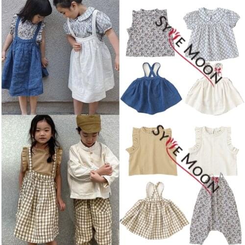 2021 New Summer Sp Brand Kids Shirts for Girls Cute Fashion Print Sleeveless Tops Baby Toddler Cotton Tees Clothes cotton