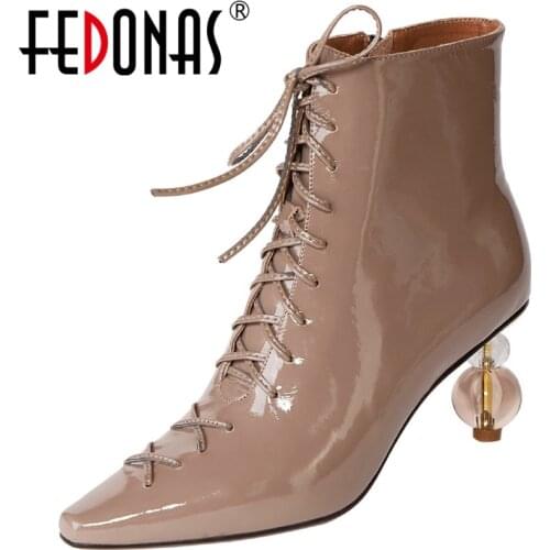 FEDONAS Fashion Sweet Women Ankle Boots Strange Heels Shoes Woman 2020 Autumn Winter Newest Pointed Toe Wedding Boots Boots