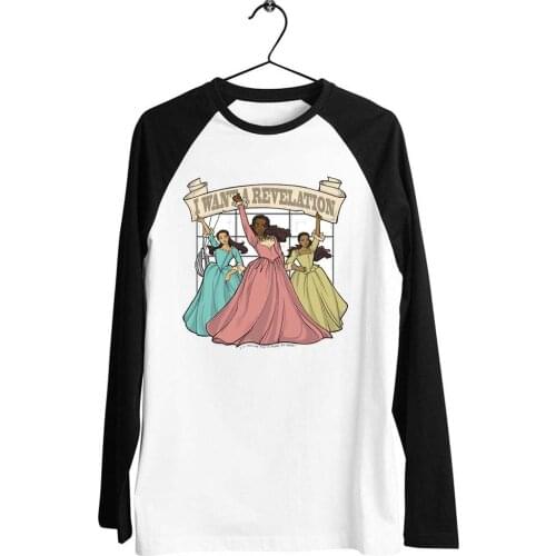 Black Trim Baseball Long Sleeve Unisex T Shirt Hamilton Schuyler Sisters I Want A Revelation Printed Artwork Tee