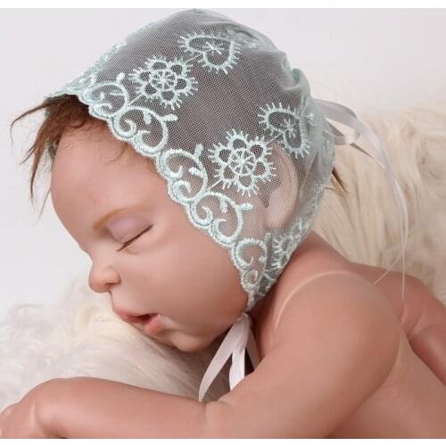 Lace Newborn Caps Baby Photography Prop Beanies Flower Infant Cap Ribbon Lace-up Babies Girls Hat Premature Headgear Hairband