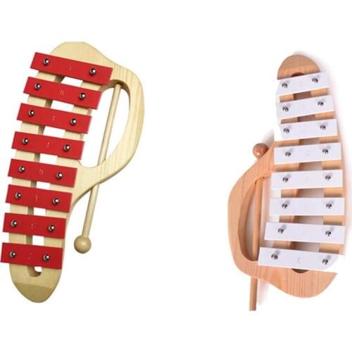 Hand Knock Xylophone Glockenspiel with Mallets 8 Tones Aluminum Sheet Wooden Musical Instrument Preschool Educational Toy for Ki