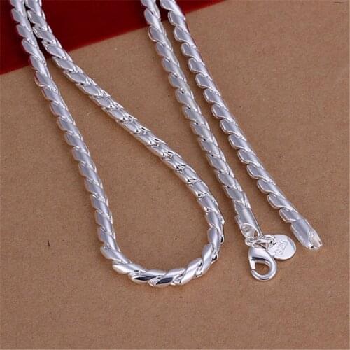 Fashion brand 925 Sterling Silver Necklace classic Jewelry personality 4MM Twisted rope mens Chain 20 inches Christmas gifts