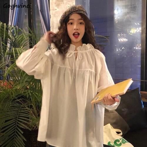 Fashion Blouses Women Korean Kawaii Loose Lace-up Peter Pan Collar Plus Size S-3XL Chic Tender Sweet Pregnant Tops Pure Casual