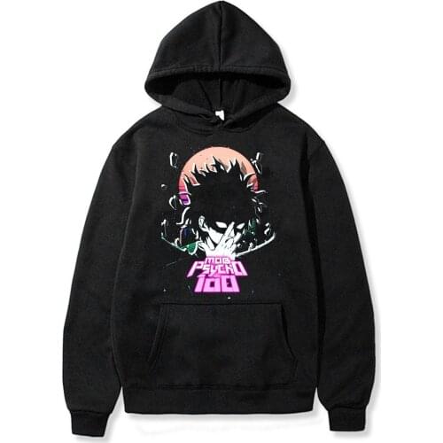 SUNOWE 2021 Mob Psycho 100 Black Funny Hoodie Men Streetwear Harajuku Long Sleeves Casual hoodie Japan Anime Sweatshirt Homme