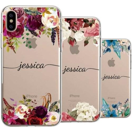 Custom Personalization Name Tropical Floral Border Phone Soft Transparent Case For iPhone 12 XS Max XR X 7Plus 8Plus 11 Pro Max