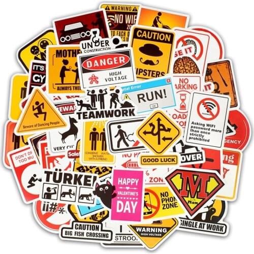 TD ZW 50Pcs Warning Stickers ForDanger Banning Signs Reminder Waterproof Decal Laptop Motorcycle Luggage Snowboard Car Sticker