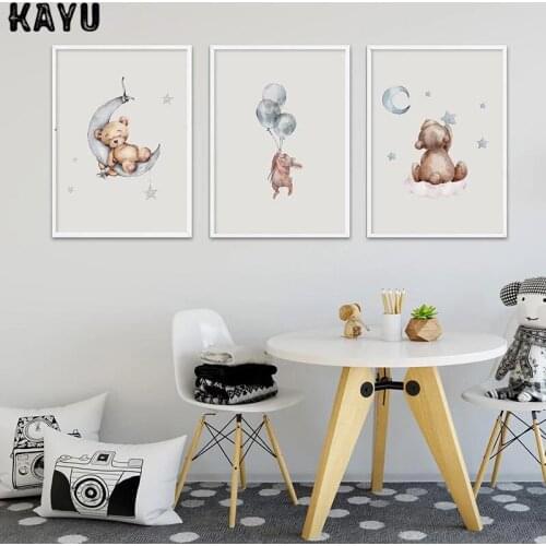 Child Poster Baby Nursery Wall Art Print Bear Bunny Cartoon Animal Canvas Painting Pictures Nordic Kids Bedroom Decoration