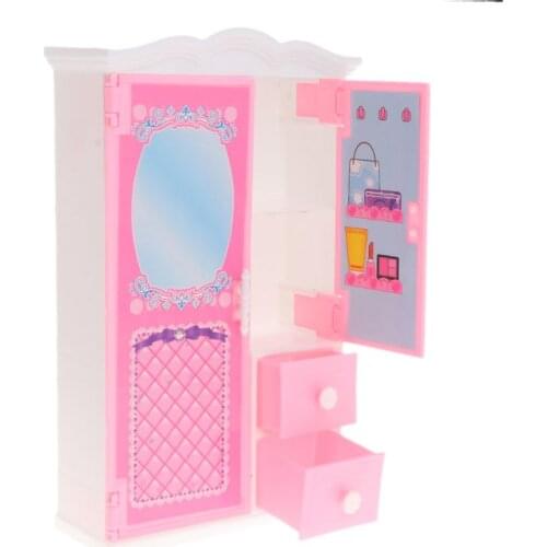 New Closet Toy With Mirror Doll House Princess Bedroom Furniture Wardrobe Doll Accessories For Barbie Dolls Toys Gifts