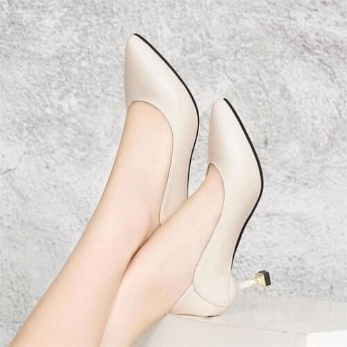 New soft leather high heel womens shoes stiletto with soft leather pointed single shoes wild two wear work womens casual shoes