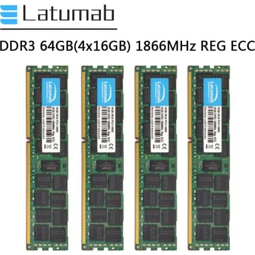 Latumab Memoria RAM DDR3 64G (4x16GB) 1866MHz Server Memory PC3-14900 240 Pins REG ECC DDR3 RAM Registered Memory Module