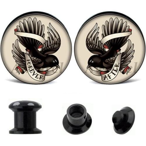 Wholesale Ear Gauge Plugs Black Swallows Acrylic Screw Fit Flesh Tunnel Plug Eyelet Body Piercing Jewelry AW40288
