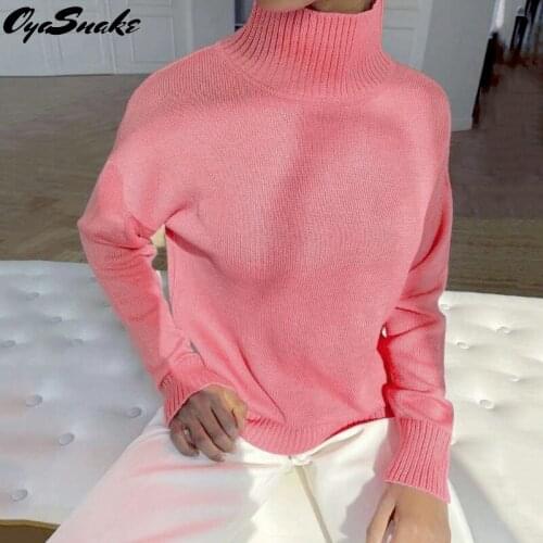 Oyasnake Pink Black Turtleneck Sweaters Women Pullover Jumper New Fashion Chic Stylish Autumn Winter Ladies Solid Basic Clothes