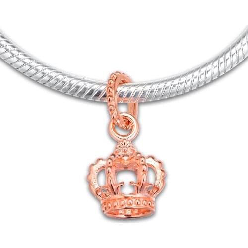 Fits for Pandora Bracelets Rose Crown Charms 100% 925 Sterling Silver Beads Free Shipping