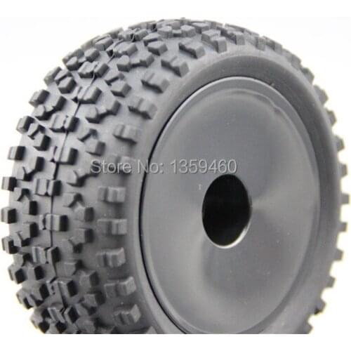 Pre-Glued 4pcs 1/10 Buggy Tires Tyre Walking(Off-Road) Dish Black Wheel Rim fits for 1:10 4WD Buggy Car 1/10 Tire
