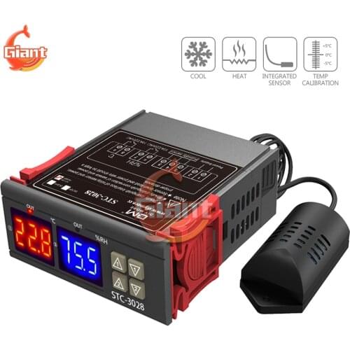 STC-3028 AC 110V 220V Thermostat Hygrometer Sensor Temperature Humidity Controller Household Thermometer Dual Digital Display