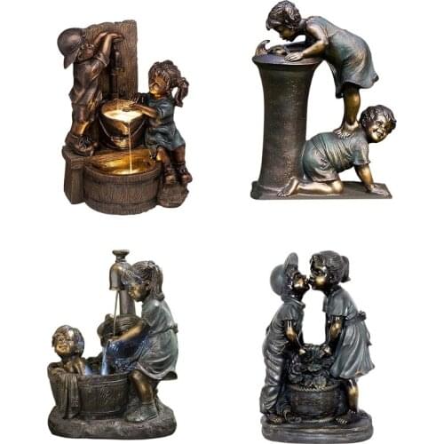 Kissing Kids Bath Pressure Garden Statue Luminous Resin Jar Boy Girl Whimsical Flower Bed Yard Outdoor Sculpture Decor Ornament