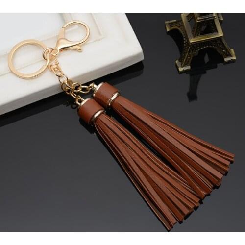 Vintage Charm Tassel PU Leather Keychain For Women Girls Car Bag Phone Hanging Pendant Keyrings Fashion Travel Key Holder Gifts