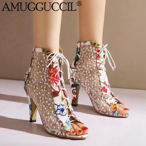 2020 New Arrival Black White Zip Lace Up Fashion Sexy High Heel Spring Females Ladies Sandals Women Ankle Summer Boots X1972