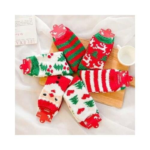Women thicken warm coral velvet socks Christmas thick floor socks winter warm New Year socks casual printing ankle socks hosiery